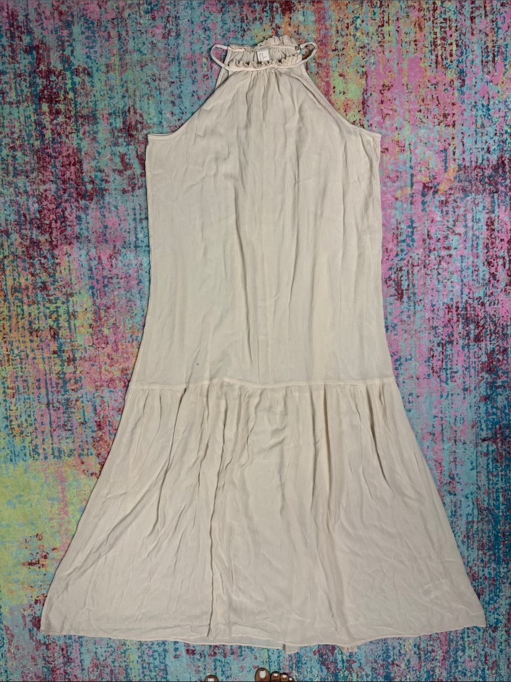 H&M Cream Halter Neck Maxi Dress with Tiered Skirt